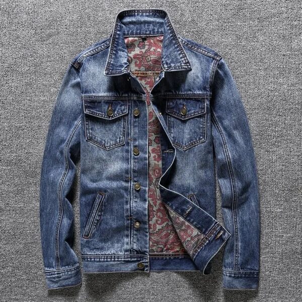 Spring and Autumn New Classic Fashion Trend Vintage Printed Denim Jacket Men's - Image 5