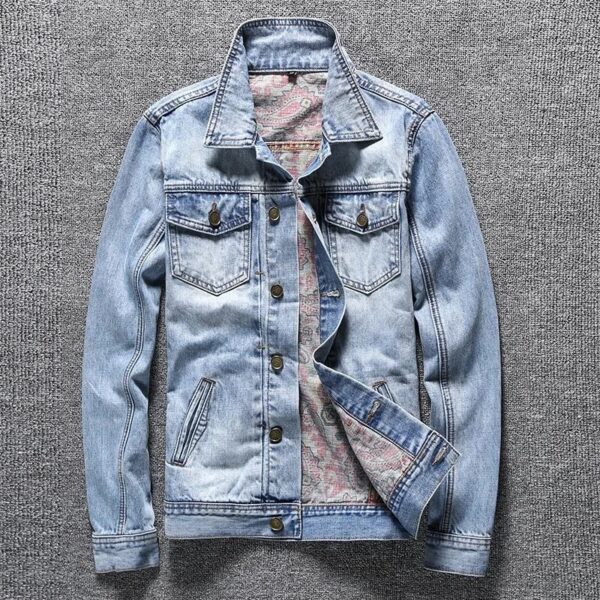 Spring and Autumn New Classic Fashion Trend Vintage Printed Denim Jacket Men's - Image 2