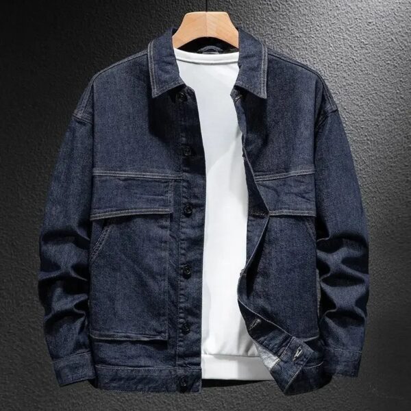 Male Jean Coats Cargo Biker Men's Denim Jacket - Image 3