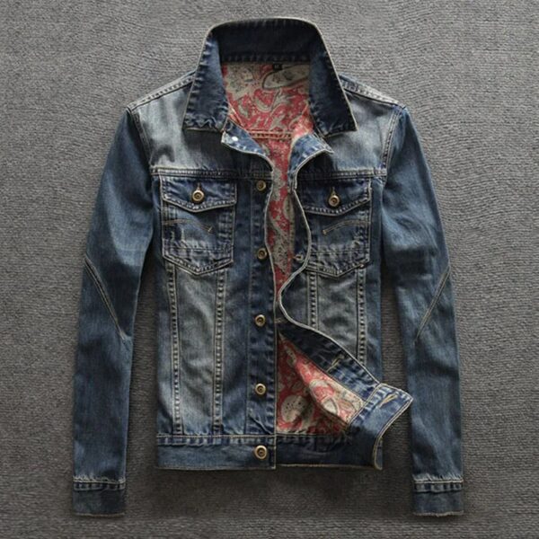 Spring and Autumn New Classic Fashion Trend Vintage Printed Denim Jacket Men's - Image 3