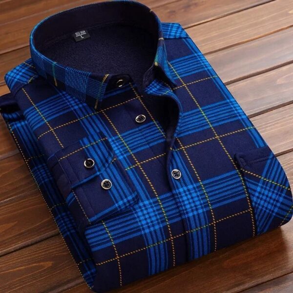 Men's Winter Warm Plaid Flannel – Thick Fur-Lined Fleece Casual & Formal Dress Shirt - Image 5