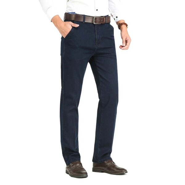 Business Loose 100% Cotton Jeans for Men – Classic Straight Stretch Denim Trousers