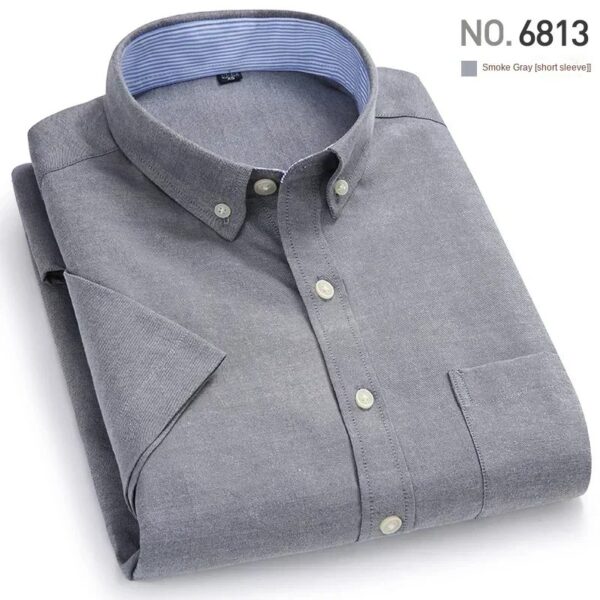 Men's Oxford Textile Shirt Casual Long Sleeve Solid Color Men's Fashion Slim Fit - Image 2