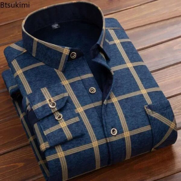 Men's Winter Warm Plaid Flannel – Thick Fur-Lined Fleece Casual & Formal Dress Shirt - Image 3