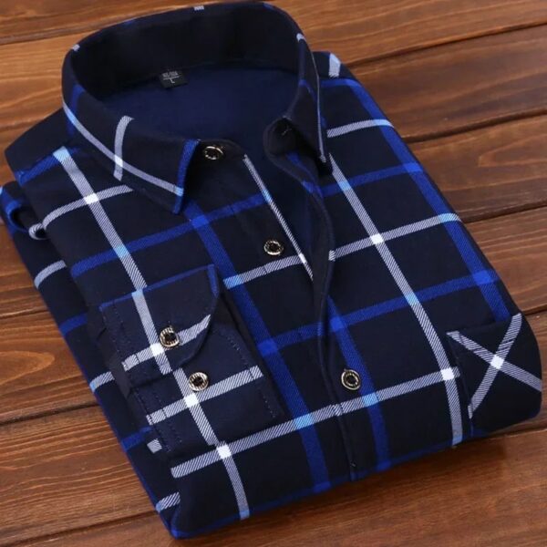 Men's Winter Warm Plaid Flannel – Thick Fur-Lined Fleece Casual & Formal Dress Shirt - Image 4