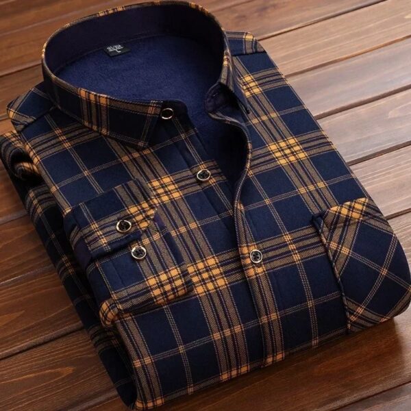 Men's Winter Warm Plaid Flannel – Thick Fur-Lined Fleece Casual & Formal Dress Shirt - Image 6