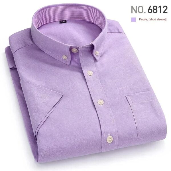 Men's Oxford Textile Shirt Casual Long Sleeve Solid Color Men's Fashion Slim Fit - Image 3