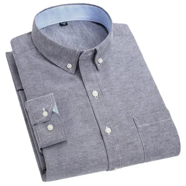 Men's Oxford Textile Shirt Casual Long Sleeve Solid Color Men's Fashion Slim Fit - Image 6