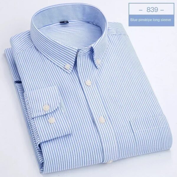 Men's Oxford Textile Shirt Casual Long Sleeve Solid Color Men's Fashion Slim Fit - Image 4