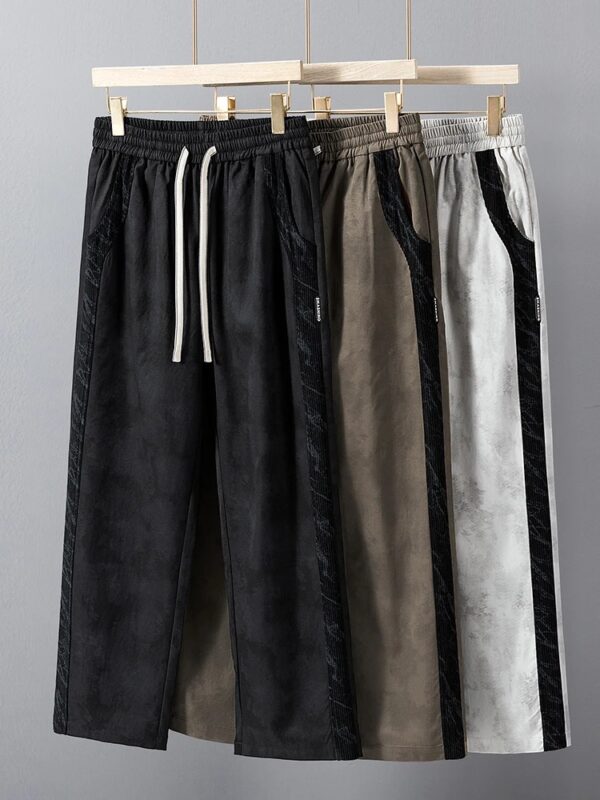 2025 Men's Wide-Leg Sweatpants – Korean Fashion Patchwork Knit Track Trousers - Image 4