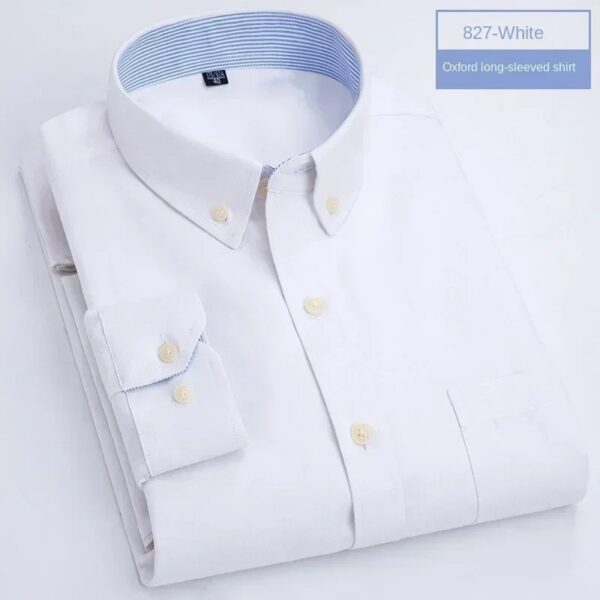 Men's Oxford Textile Shirt Casual Long Sleeve Solid Color Men's Fashion Slim Fit - Image 5