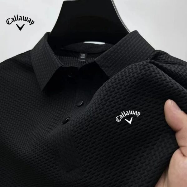 New Summer Men's Embroidered Ice Cool Hollow Silk Lapel Knitted Polo Shirt - Image 4