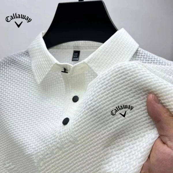 New Summer Men's Embroidered Ice Cool Hollow Silk Lapel Knitted Polo Shirt - Image 5