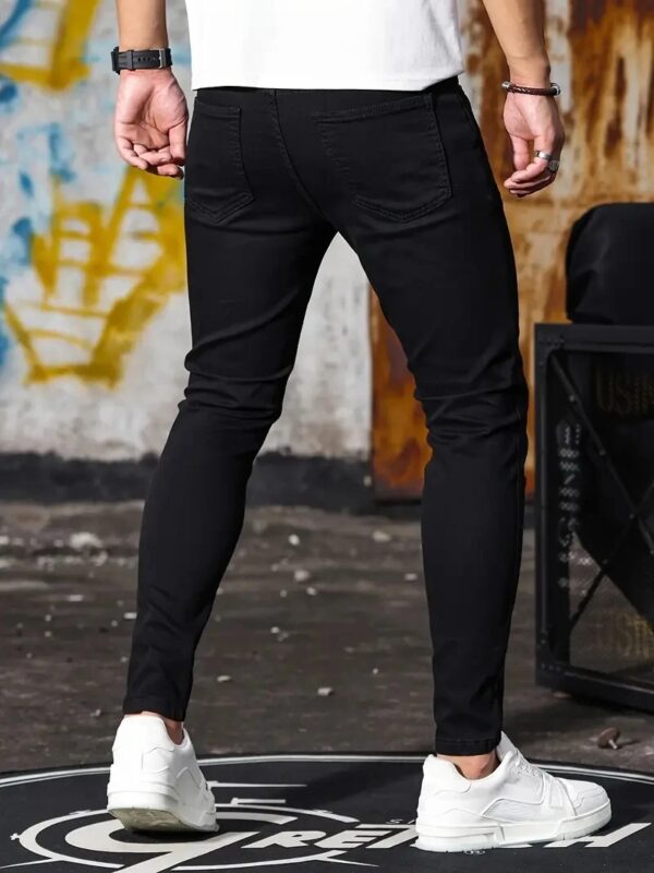 Man Pants Retro Washing Zipper Stretch Jeans Casual Slim Fit - Image 4