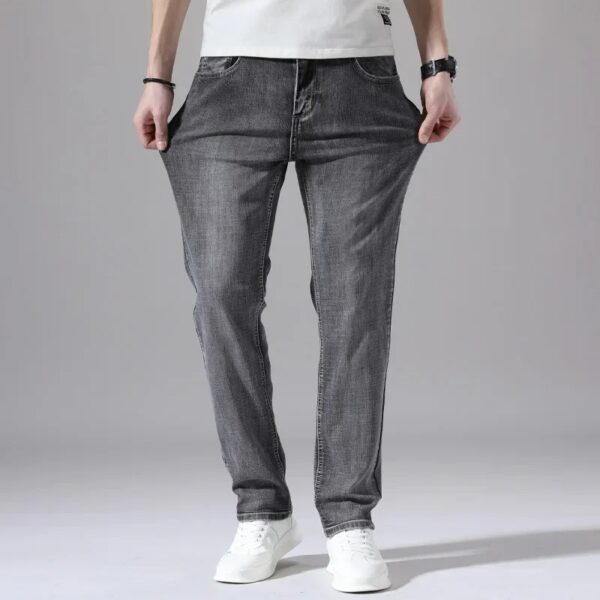 Cotton Stretch Jeans Business Casual Men's Thin Denim Jeans Grey Spring Summer - Image 5