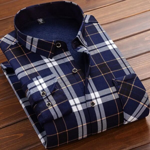 Men's Winter Warm Plaid Flannel – Thick Fur-Lined Fleece Casual & Formal Dress Shirt - Image 8